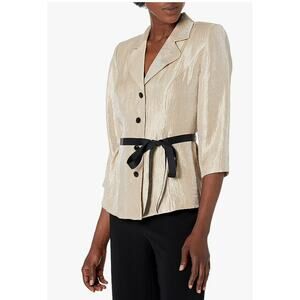 Alex Evenings Women's Stretch Taffeta Blouse Taupe Buttoned Size Medium New